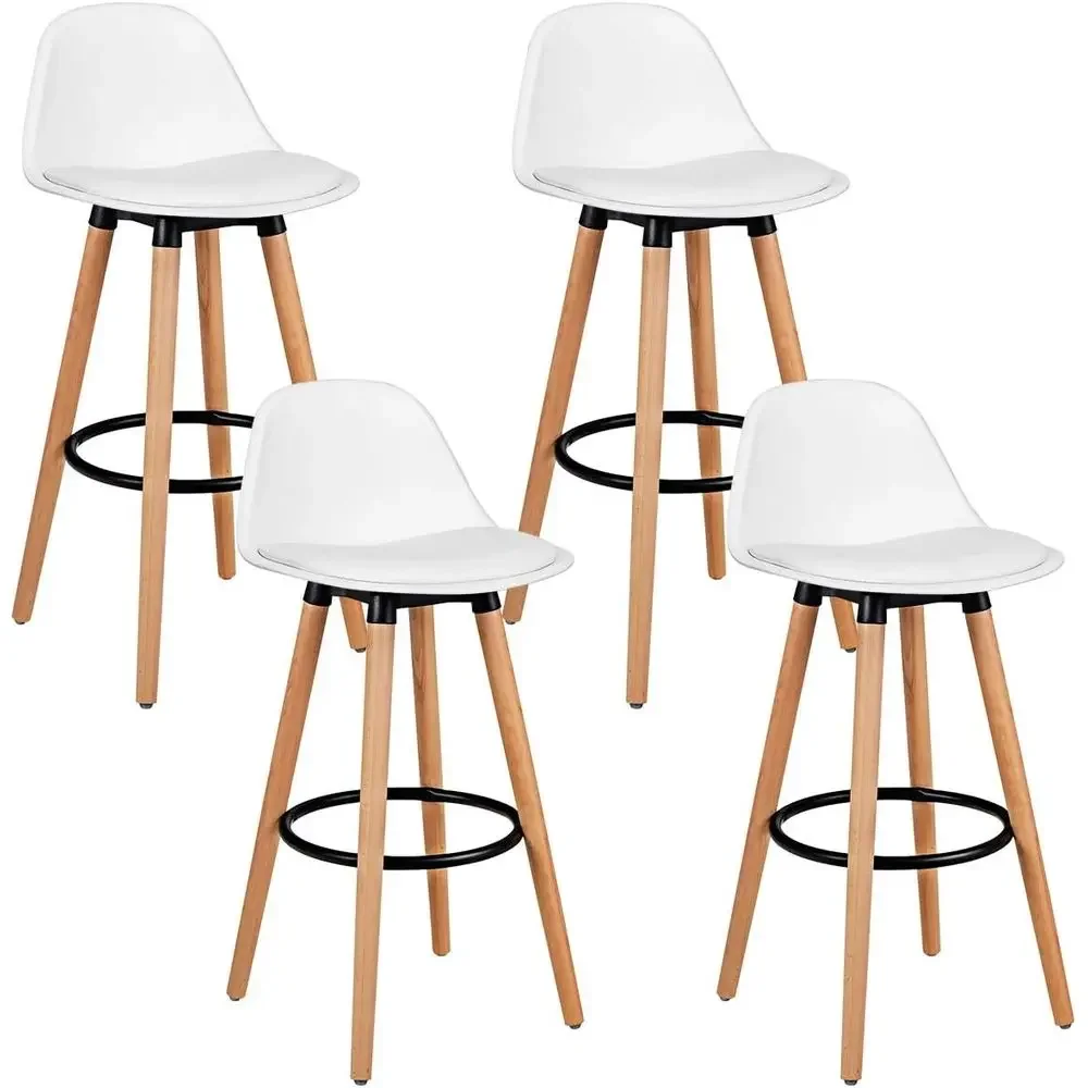 Home Bar Stools - ชุดเก้าอี้บาร์ 4 ตัวพร้อมเบาะหนัง PU ปรับระดับความสูงได้ พนักพิงโค้งสำหรับบ้านและห้องรับประทานอาหาร