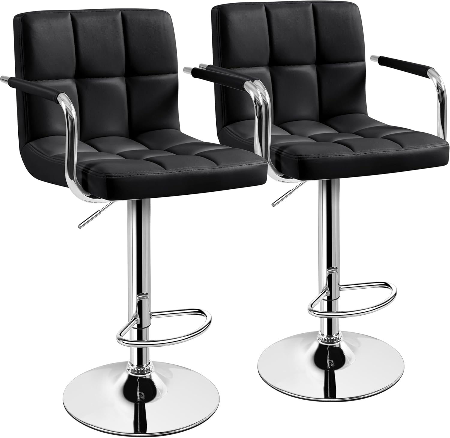 Home Bar Stools - เก้าอี้บาร์ชุด 2 ตัว, เก้าอี้บาร์หมุนปรับระดับความสูงได้ หุ้มหนัง PU,