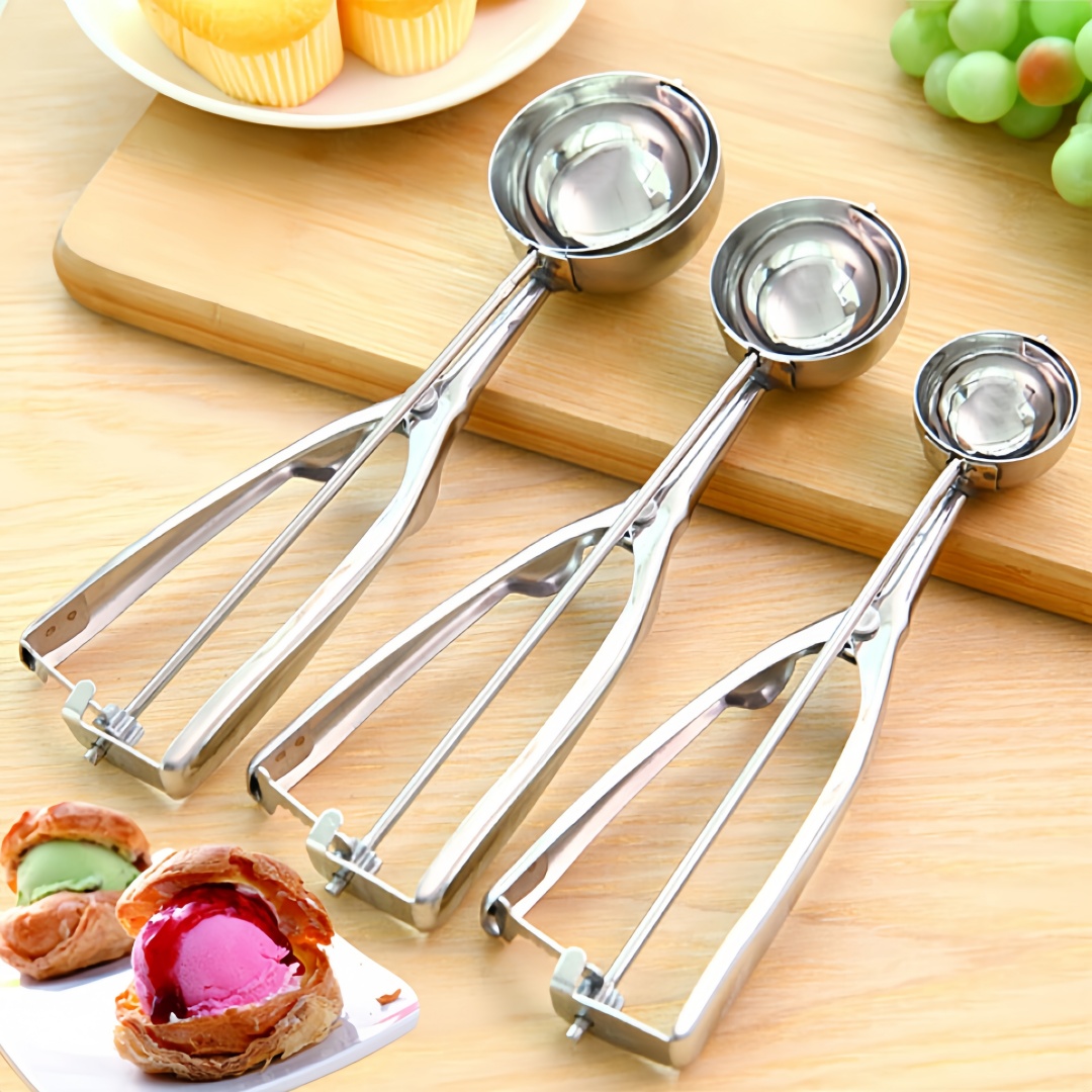 Ice Mold Sphere - 1PC สแตนเลสสตีล Ice Cream Scoop ฤดูใบไม้ผลิจับคุกกี้แป้งผลไม้มันฝรั่งขุด