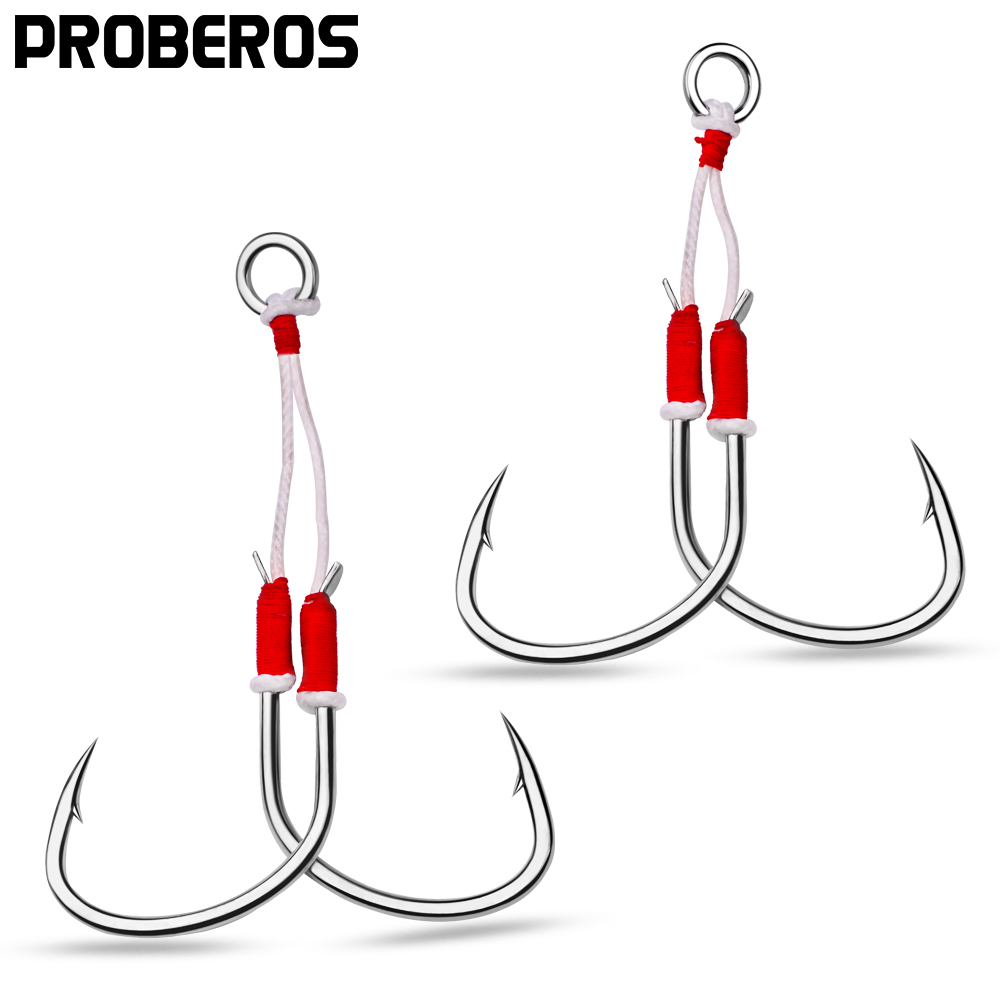 Jigger Double Sided - PROBEROS 2pcs Jigging ตกปลาคู่ Assist Hooks-ตะขอเหล็กคาร์บอนสูง