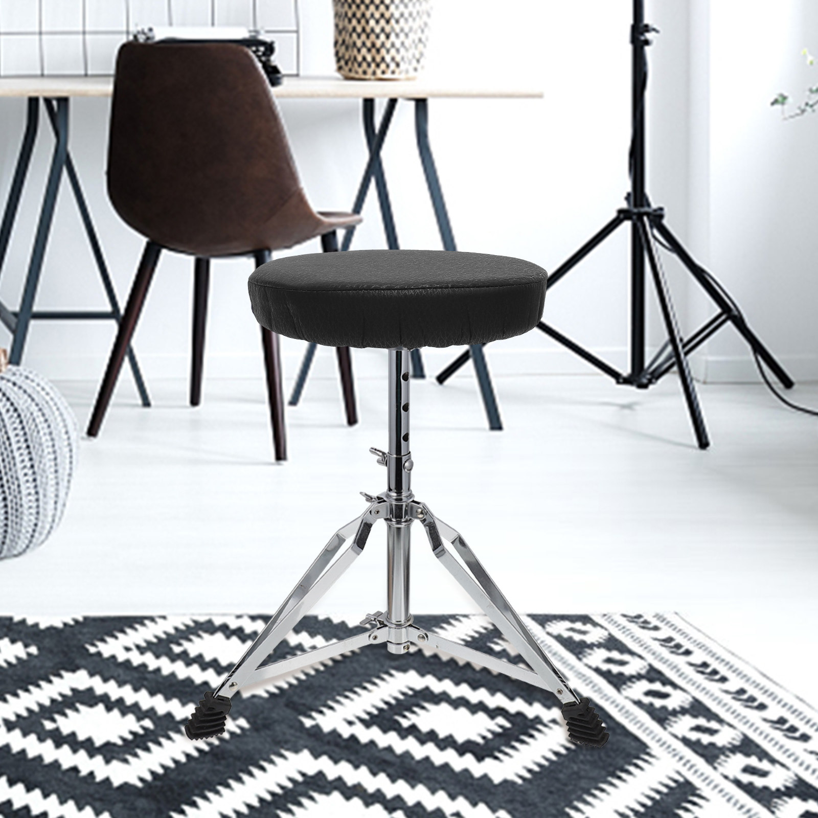Home Bar Stools - ปลอกเบาะเก้าอี้ทรงกลมสีดำ ทำจากผ้าฝ้ายผสมโพลีเอสเตอร์ พร้อมเบาะฟองน้ำยืดหยุ่นและแผ่นรองกันลื่น เหมาะสำหรับเก้าอี้ทรงกลมในบาร์ คาเฟ่ สำนักงาน
