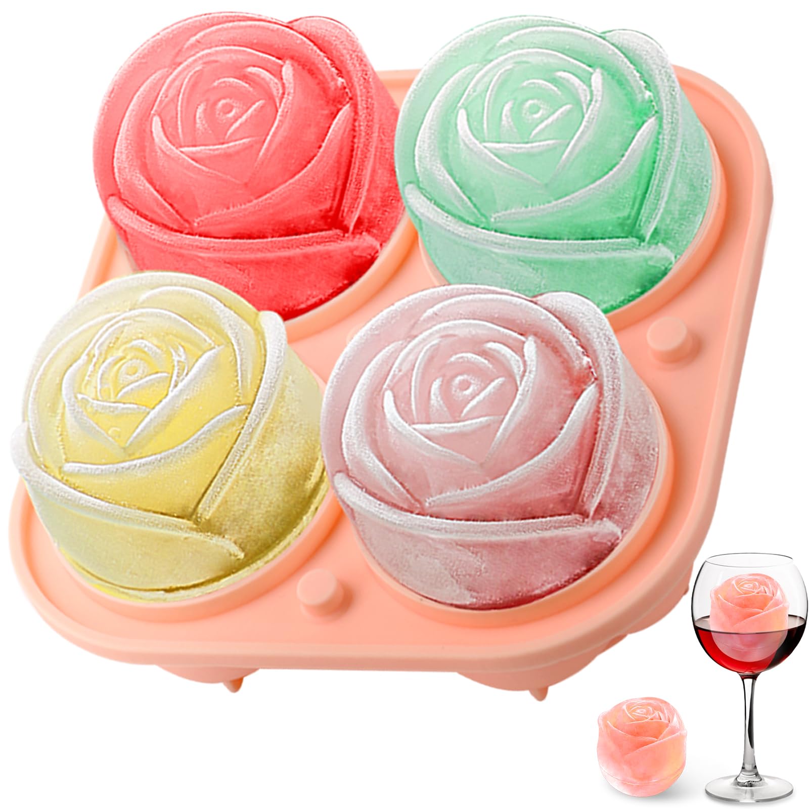 Ice Mold Sphere - แม่พิมพ์น้ำแข็งซิลิโคนรูปดอกกุหลาบ 3 มิติ ถาดทำน้ำแข็ง 4 ช่อง