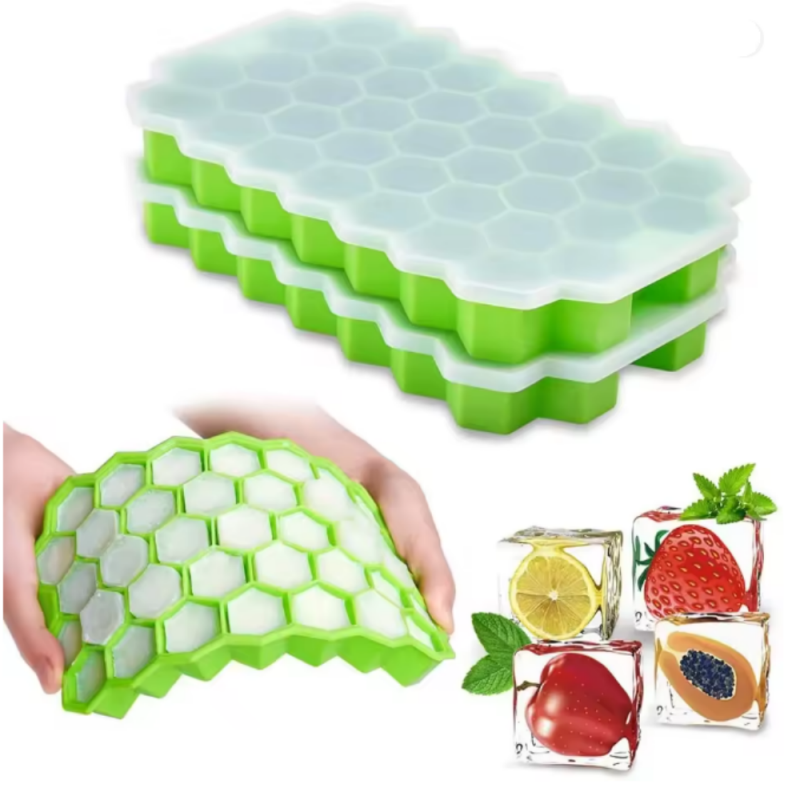 Ice Mold Sphere - Creative หกเหลี่ยม 37 ตารางน้ําแข็งทํารังผึ้งพร้อมฝาปิดแม่พิมพ์ซิลิโคนตู้เย็นโฮมเมดแม่พิมพ์น้ําแข็งน้ําแข็งในครัวเรือนทํากล่อง