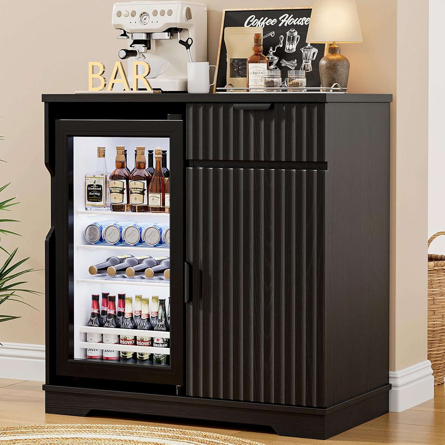 ตู้บาร์กาแฟแบบมีร่องพร้อมตู้เย - Home Bar And Fridge บทวิจารณ์และราคา